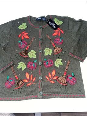 NWT One Resource autumn fall embroidered cardigan large